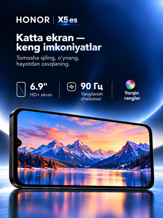 Смартфон HONOR X5es, 6.9 экран 90 Гц, 6000 мАч батарея, 4+4/64-128 ГБ, 13 МП камера