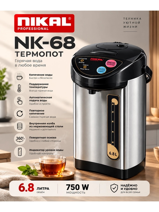 Термопот-электрочайник Nikai Haley, 6,8 л - 