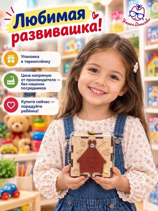 Bizibord kubik, 10x10 sm, bolalar uchun rivojlantiruvchi o'yinchoq