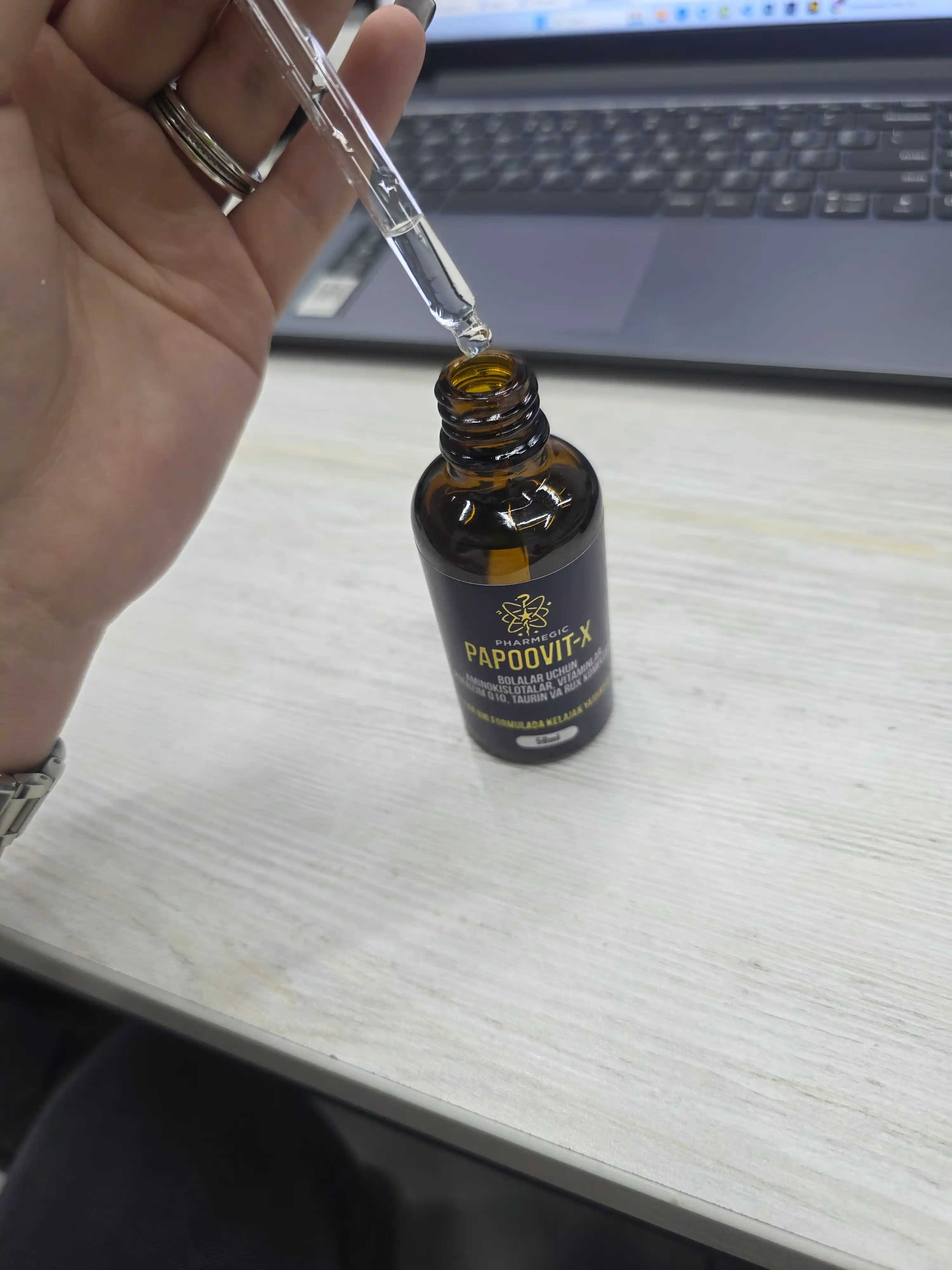 Bolalar uchun vitaminlar PAPOOVIT-X, L-karnitin, aminokislota va vitamin C, tomchi 50 ml