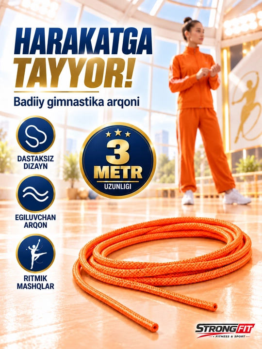 Badiiy gimnastika uchun arg‘amchi, dastaksiz sakrash arqoni, skakalka, 3 metr