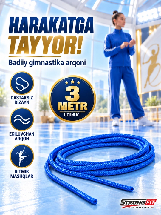 Badiiy gimnastika uchun arg‘amchi, dastaksiz sakrash arqoni, skakalka, 3 metr