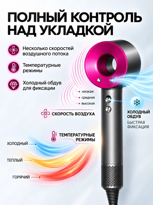 Rofessional soch tozalagich, 3000 Vt, tezligi 4 ta, nasadkalar soni 5 ta, pushti rangli