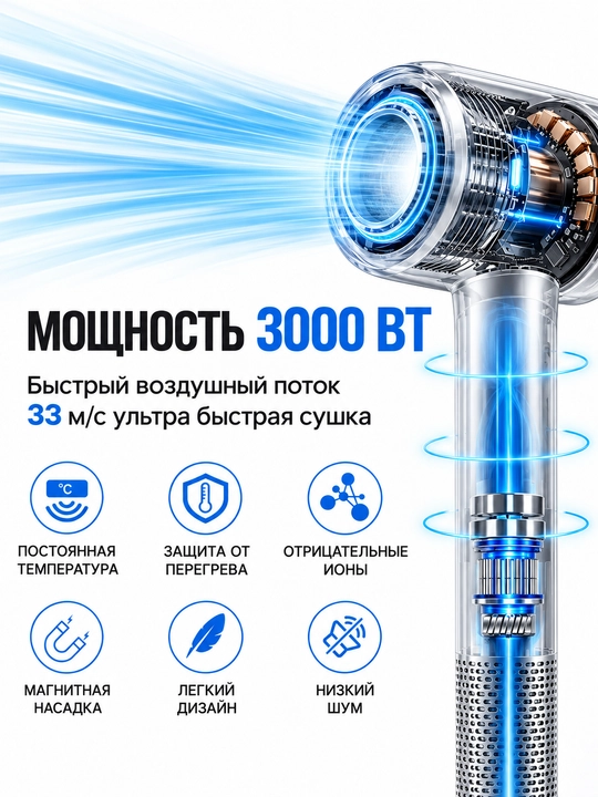 Rofessional soch tozalagich, 3000 Vt, tezligi 4 ta, nasadkalar soni 5 ta, pushti rangli