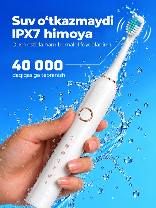 Elektr tish cho'tkasi USB, 5 rejim, 4 ta nasadka