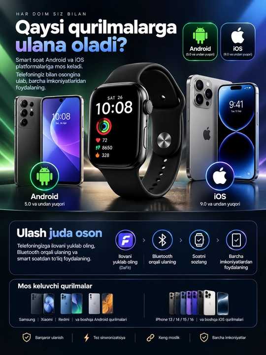 Aqlli soat 11 series, smart soat, 1 va 3 xil remeshoklarda, Bluetooth ulanish