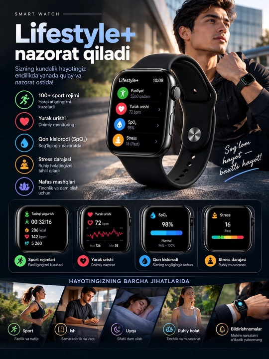 Aqlli soat 11 series, smart soat, 1 va 3 xil remeshoklarda, Bluetooth ulanish
