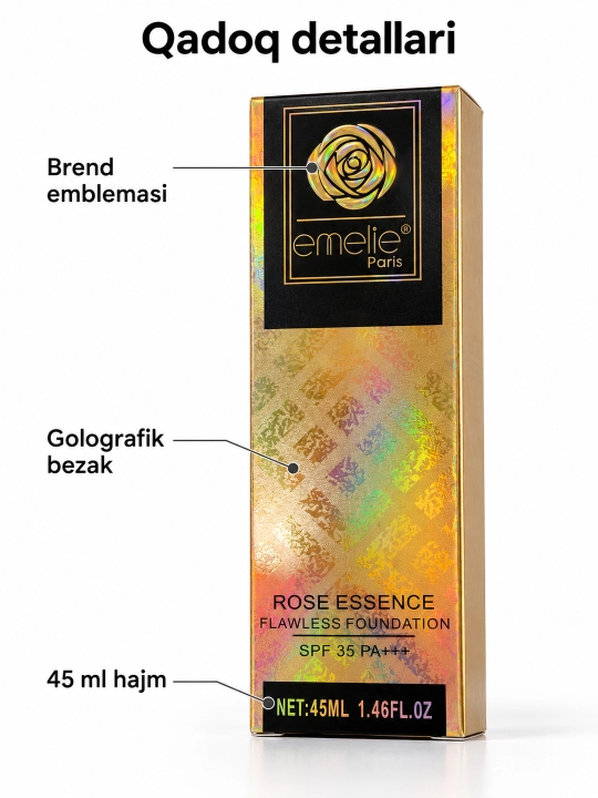 Тональный крем Emelie Paris Rose Essence Flawless Foundation, 45 мл