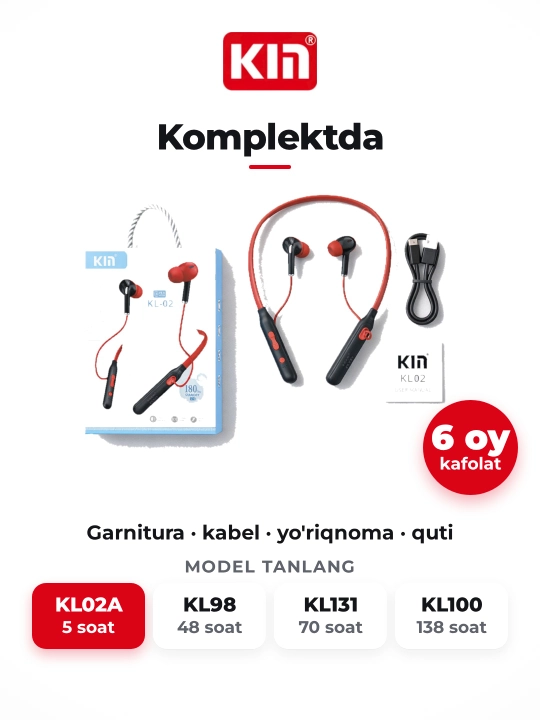 Беспроводная гарнитура KIN KL02, Bluetooth, 5 часов работы, подключение 2 устройств