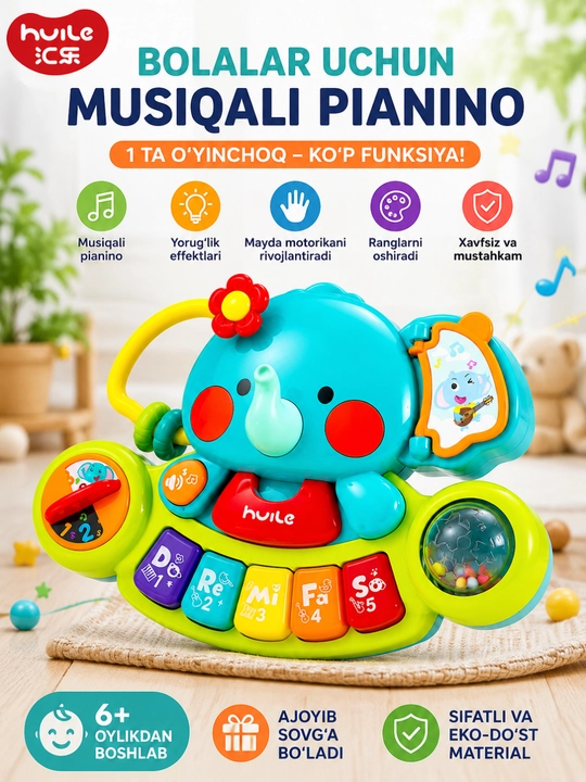 Bolalar uchun matorikali, rivojlantiruvchi musiqali, filchali, pianino o'yinchoq