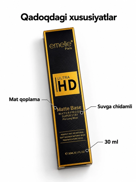 Тональный крем Emelie Paris Ultra HD Matte Base, водостойкий, 30 мл