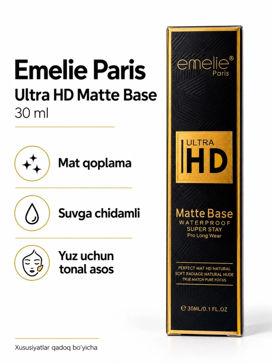 Тональный крем Emelie Paris Ultra HD Matte Base, водостойкий, 30 мл