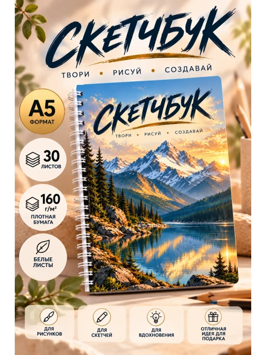 Профессиональный альбом для рисования на спирали формата А5, блокнот для художников - 