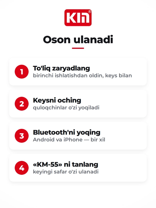Беспроводные наушники KIN KL55, Bluetooth 5.3, сенсорное управление, микрофон, 6 цветов