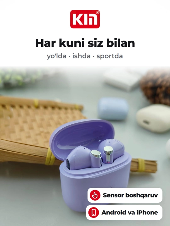 Беспроводные наушники KIN KL55, Bluetooth 5.3, сенсорное управление, микрофон, 6 цветов