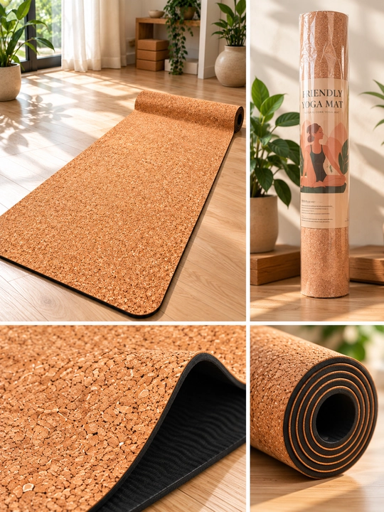 Yoga va fitnes uchun probkali gilamcha 6 mm, sirpanmaydigan sport va gimnastika mati