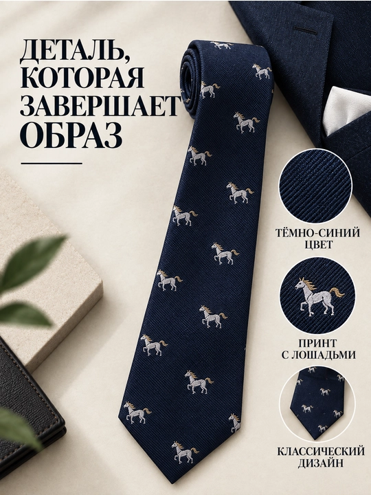 Мужской галстук с принтом лошадей