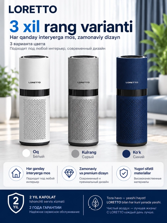 LORETTO LHAP-505 очиститель и увлажнитель воздуха 2-в-1 с HEPA, Wi-Fi, UV
