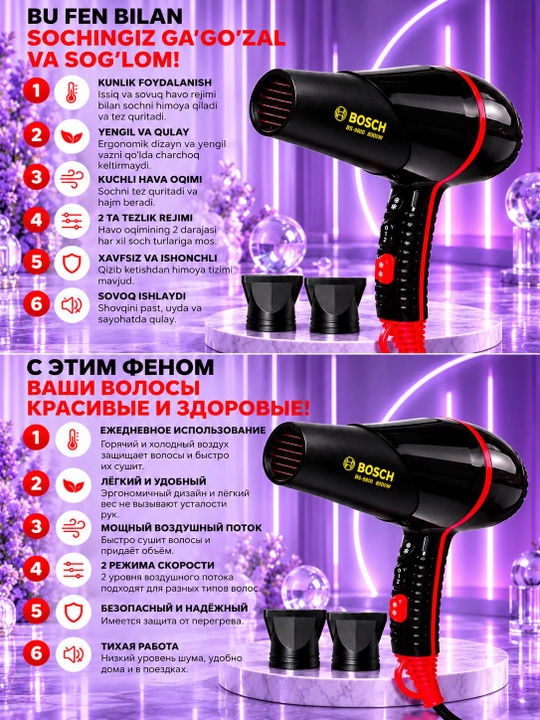 BOSCH Профессиональный Фен BS-9900 8000W для Волос