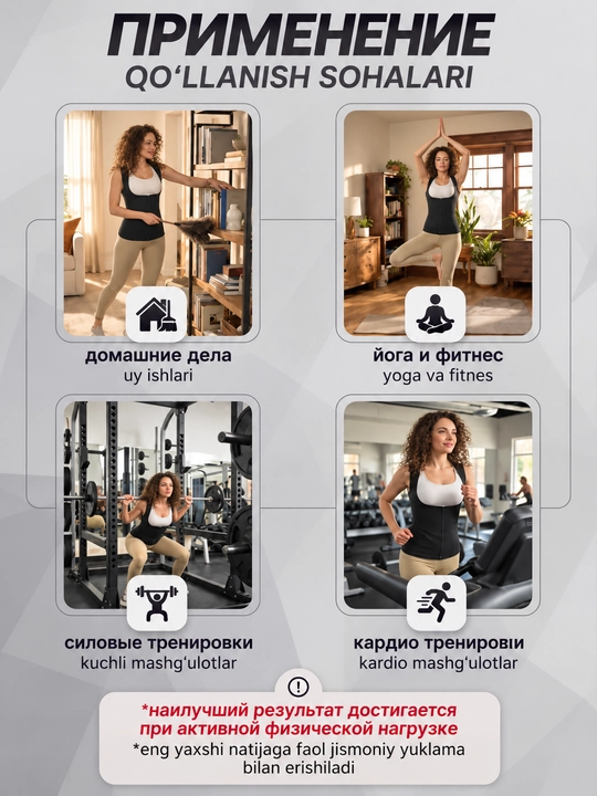 Sauna effektiga ega ayollar fitnes maykasi, vazn yo‘qotish, bel va qorinni to‘g‘rilash uchun