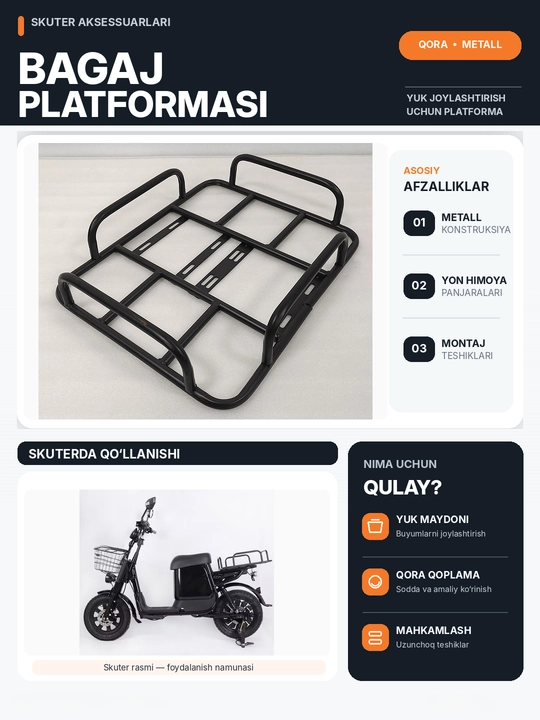 Qulflanadigan yukxona, skuter bagaj, mototsikl skuterlar uchun, sport dizayni, universal
