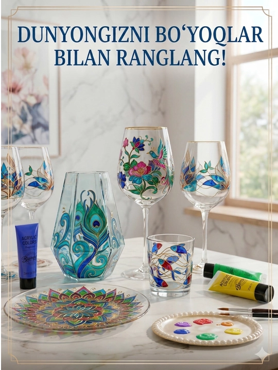 12 rang, 22 ml Shisha vitraj steklo uchun akril bo‘yoqlar toplami akril kraska glass paint