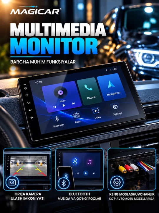 Kenwood monitor, avto Monitor — Android, Wi-Fi, 4/64 GB, universal ekran