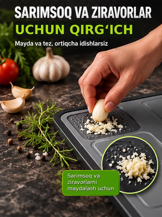 Oshtaxta, nanodoska, muzdan tushirish, kesish, pichoq charxlagich, sarimsoq qirg'ich