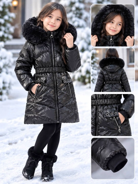 Qizlar uchun ichi yungli qishki uzun kurtka - 