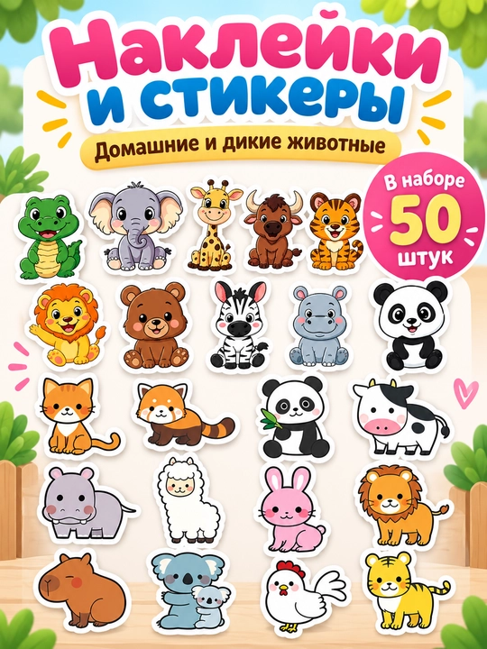 Наклейки, Стикеры, фрукты, цифры, домашние животные, дикие животные, для детей, для школы - 