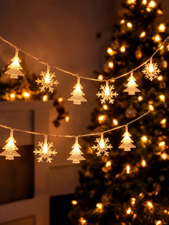 Yangi yil LED girlyandasi, 3–10 m, 20–80 chiroq, yulduzcha, qor parchasi, archa va bug‘u