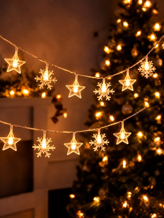 Yangi yil LED girlyandasi, 3–10 m, 20–80 chiroq, yulduzcha, qor parchasi, archa va bug‘u
