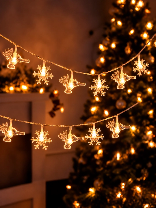 Yangi yil LED girlyandasi, 3–10 m, 20–80 chiroq, yulduzcha, qor parchasi, archa va bug‘u
