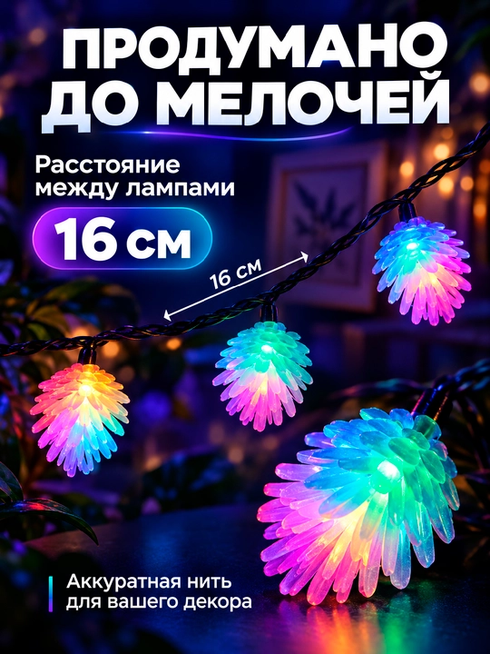 Гирлянда шишки светодиодная LED, 3–10 м, 20–80 ламп, USB, IP44, новогодняя для елки и дома