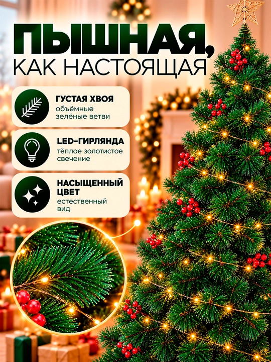 Новогодняя ёлка, искусственная, 60-300 см, сказочное украшение для вашего праздника