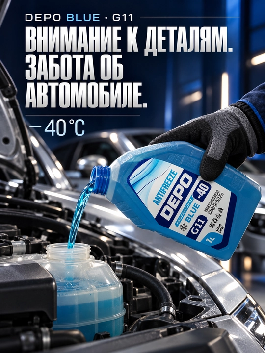 DEPO antifriz −40 °C, tayyor, 1 l va 4 l, ko‘k va yashil G11, qizil-pushti G12+