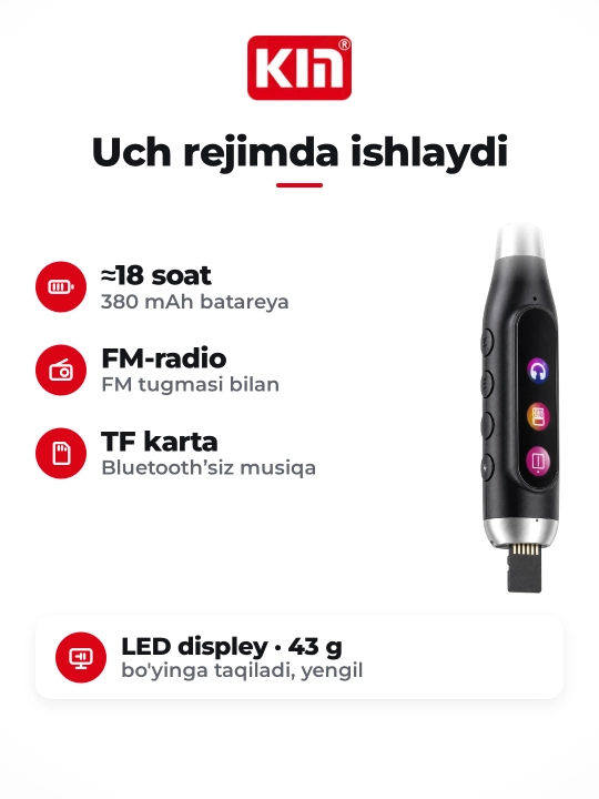 KIN KL125 - Беспроводные Bluetooth наушники с FM радио, TF картой и шейным ободом