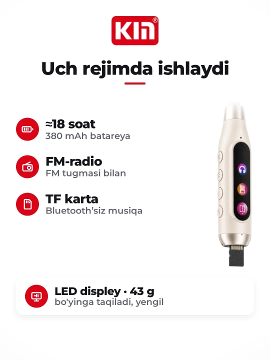 KIN KL125 - Беспроводные Bluetooth наушники с FM радио, TF картой и шейным ободом