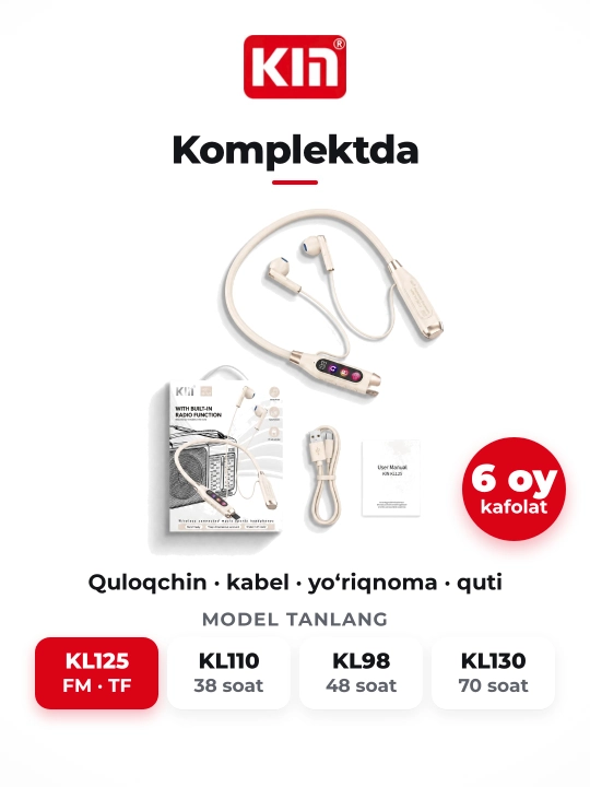 KIN KL125 - Беспроводные Bluetooth наушники с FM радио, TF картой и шейным ободом