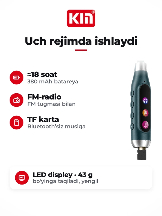 KIN KL125 - Беспроводные Bluetooth наушники с FM радио, TF картой и шейным ободом