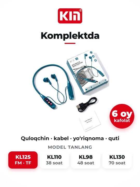 KIN KL125 - Беспроводные Bluetooth наушники с FM радио, TF картой и шейным ободом