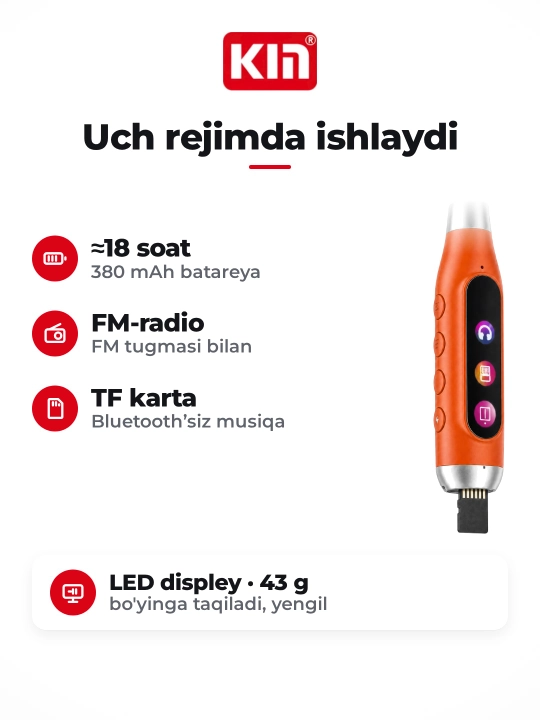 KIN KL125 - Беспроводные Bluetooth наушники с FM радио, TF картой и шейным ободом