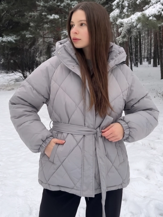 Куртка женская утеплённая с капюшоном, поясом или утяжкой - UNCHA STORE