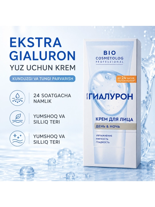 BIO Cosmetolog Professional Ekstra Gialuron yuz kremi, kunduzgi va tungi parvarish