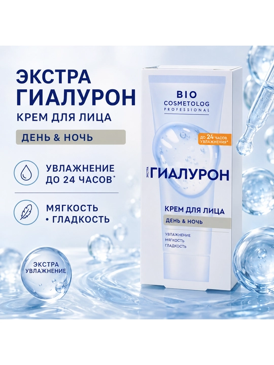 BIO Cosmetolog Professional Ekstra Gialuron yuz kremi, kunduzgi va tungi parvarish