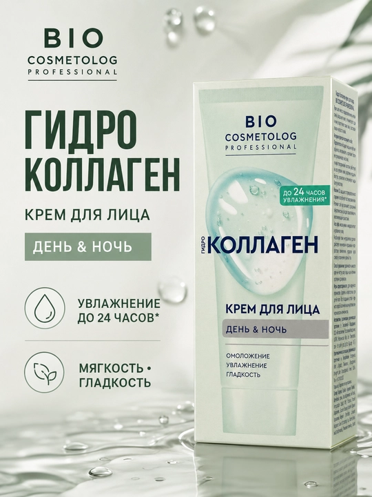 BIO COSMETOLOG PROFESSIONAL Gidro Kollagen yuz kremi 50 ml, kunduzgi va tungi namlantirish
