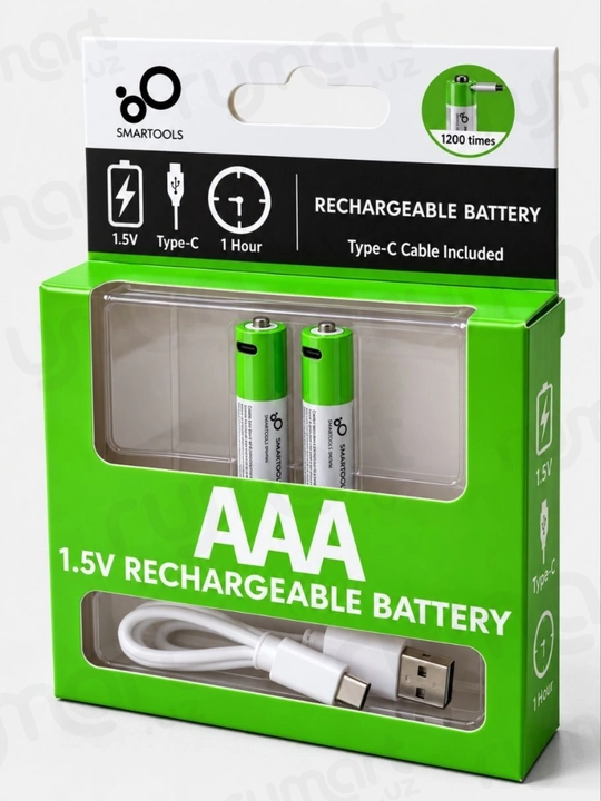 Батарейки аккумуляторные мизинчиковые AAA, 1.5V 750mWh (500mAh), Type-C, 1200 циклов, 2шт