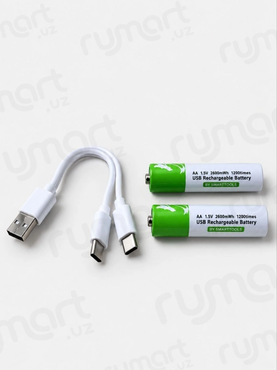 Батарейки аккумуляторные пальчиковые AA 1.5V Li-ion 2600mWh. Type-C, 1200 циклов. 2 шт