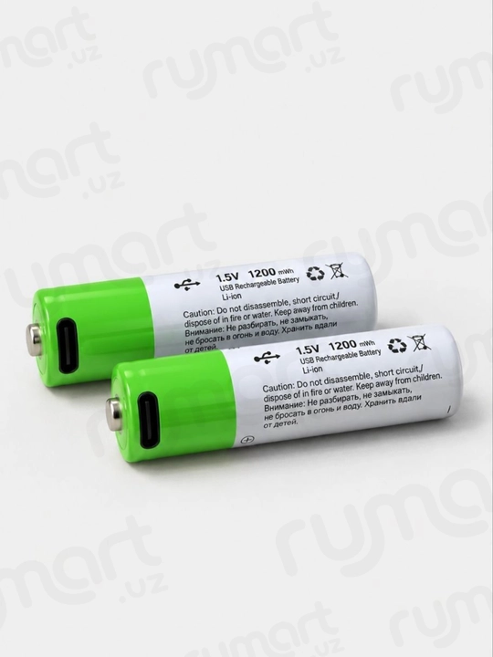 Батарейки аккумуляторные пальчиковые AA 1.5V Li-ion 2600mWh. Type-C, 1200 циклов. 2 шт