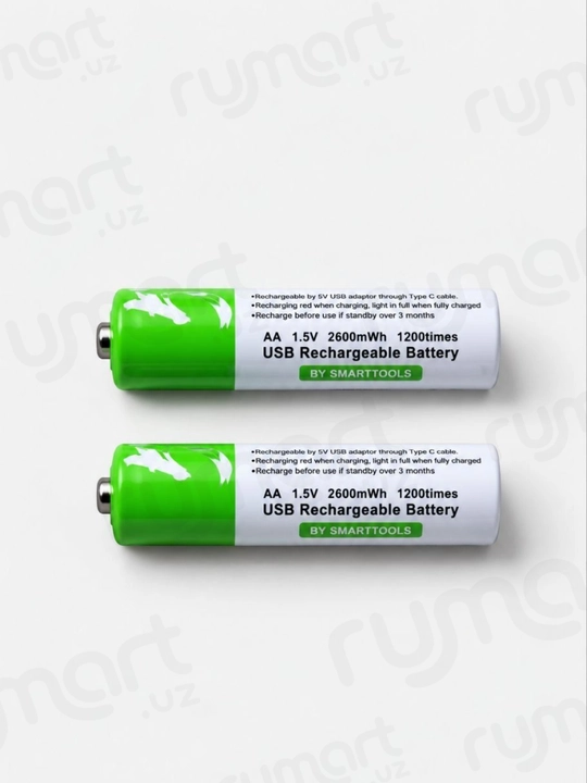 Батарейки аккумуляторные пальчиковые AA 1.5V Li-ion 2600mWh. Type-C, 1200 циклов. 2 шт